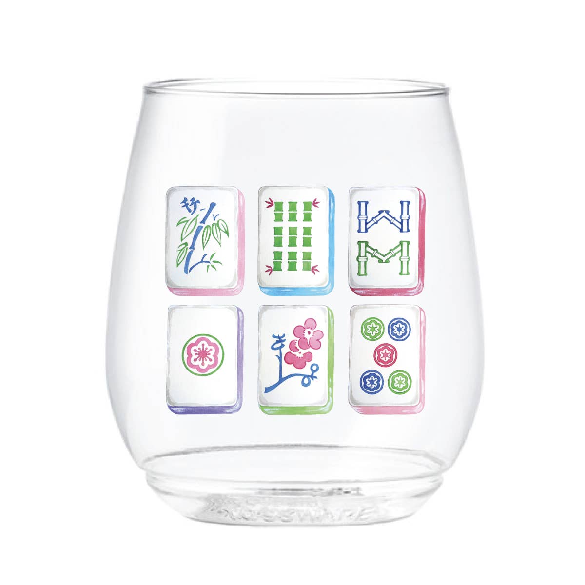 Mahjong Tiles 14oz Stemless Wine Glass Tossware