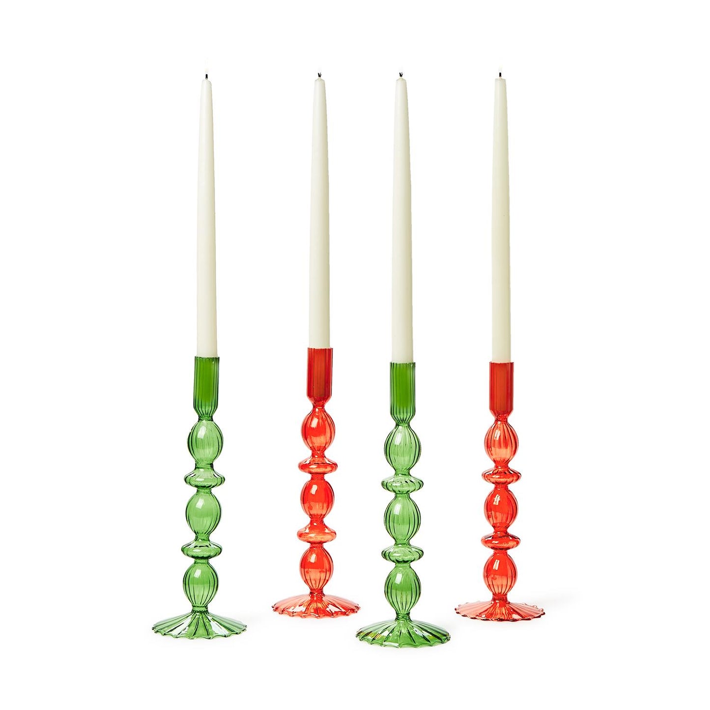 Hand-Blown Glass Candlesticks - Medium Green