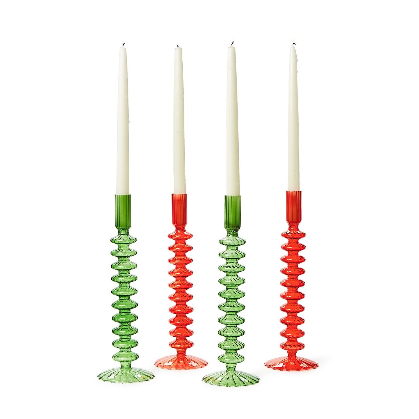 Hand-Blown Glass Candlesticks - Tall Red