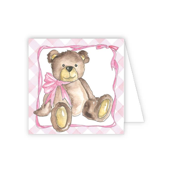 Pink Teddy Bear with Pink Bow Enclosure Card