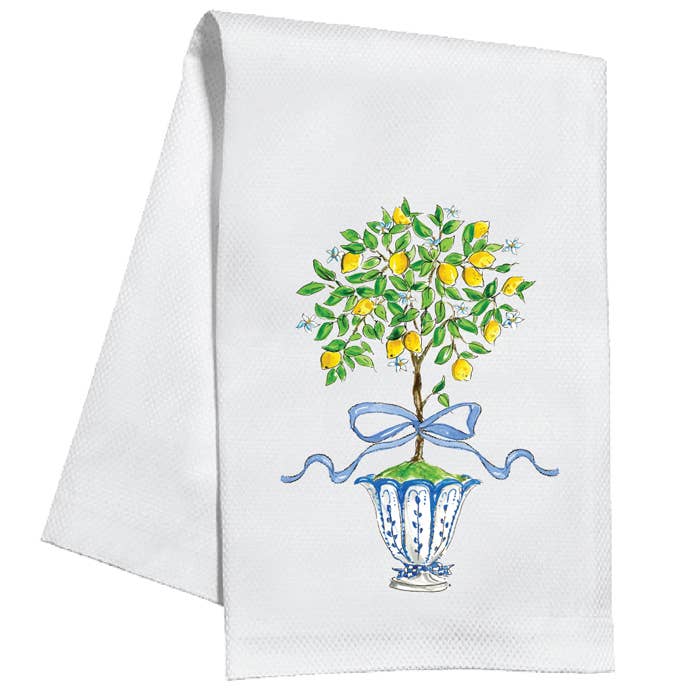Handpainted Lemon Topiary in Chinoiserie Pot Kitchen Towel
