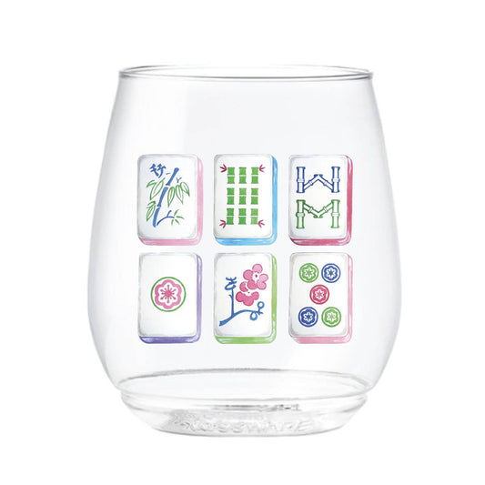 Mahjong Tiles 14oz Stemless Wine Glass Tossware
