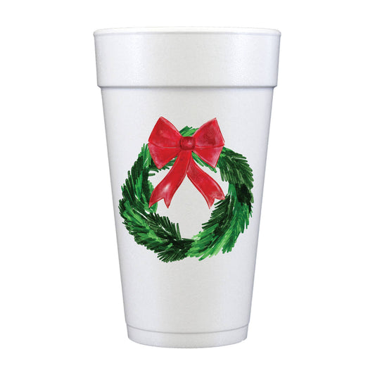 Merry Christmas Wreath Full Color Foam Cups