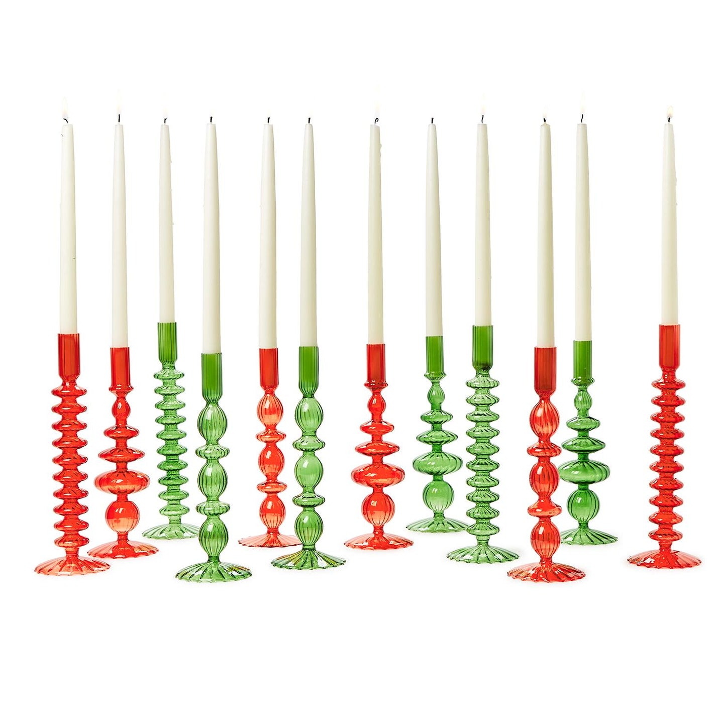 Hand-Blown Glass Candlesticks - Chunky Green