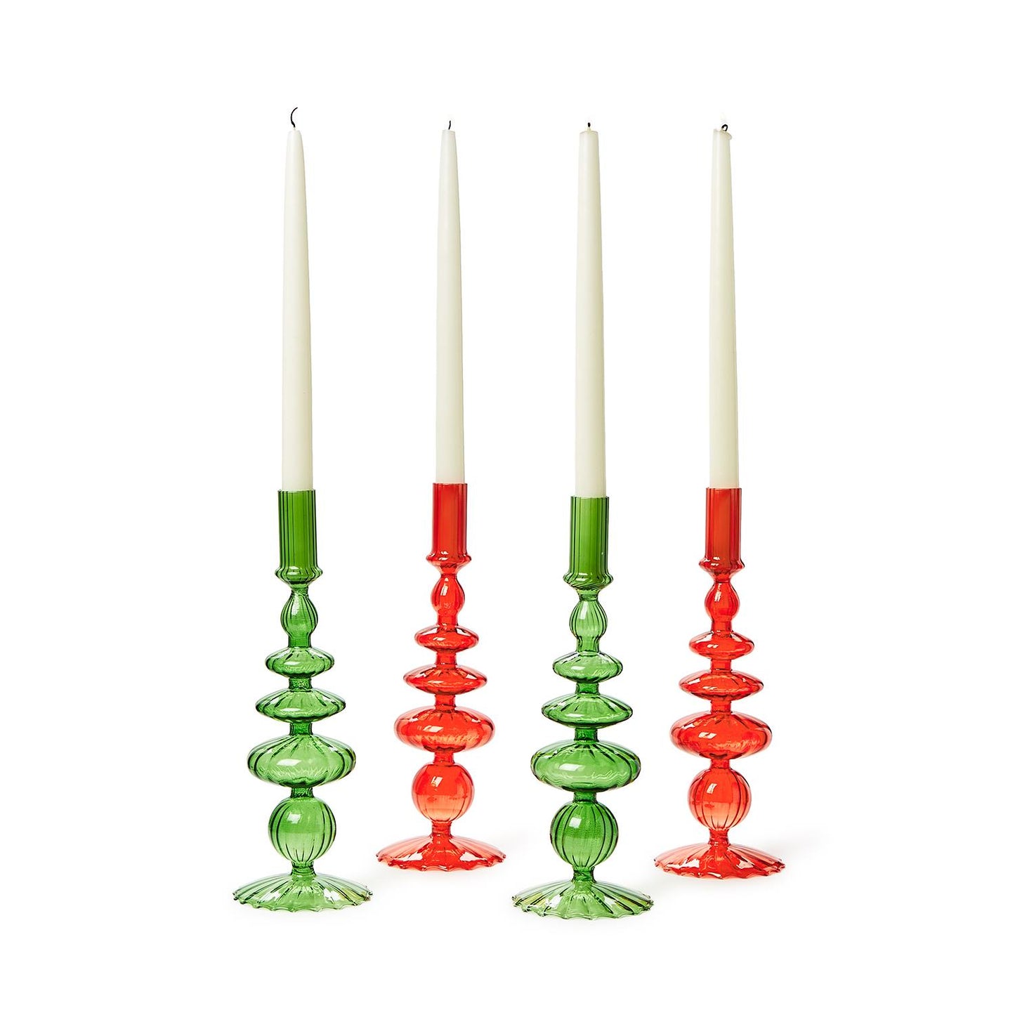 Hand-Blown Glass Candlesticks - Chunky Green