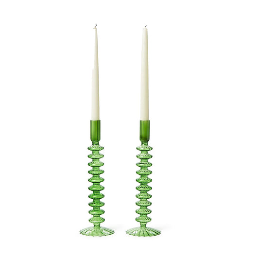 Hand-Blown Glass Candlesticks - Tall Green