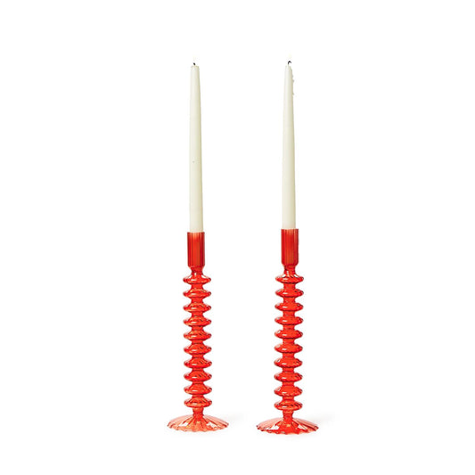 Hand-Blown Glass Candlesticks - Tall Red