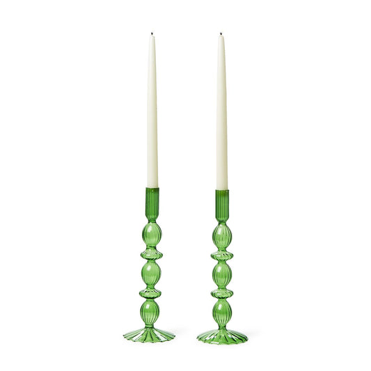 Hand-Blown Glass Candlesticks - Medium Green