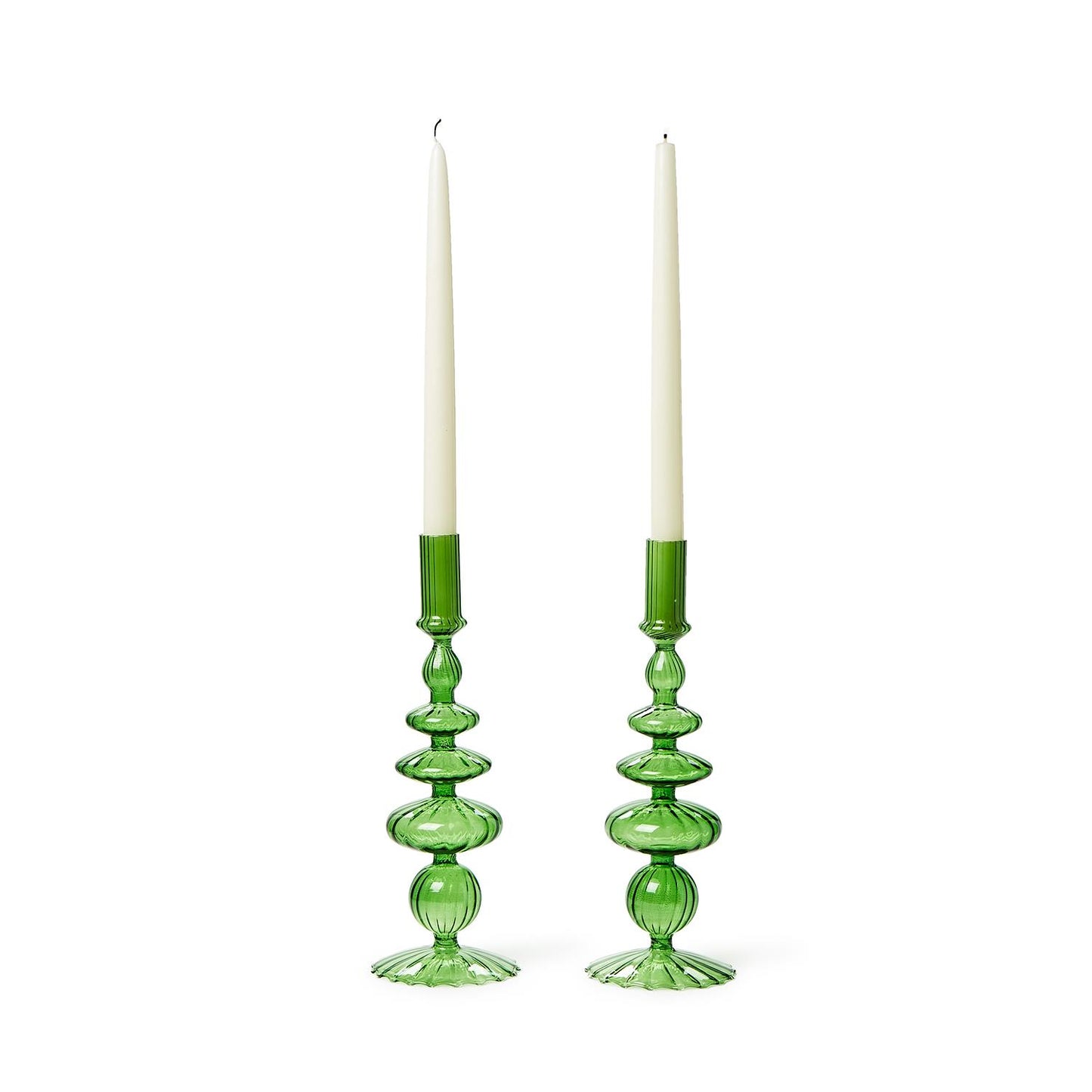 Hand-Blown Glass Candlesticks - Chunky Green