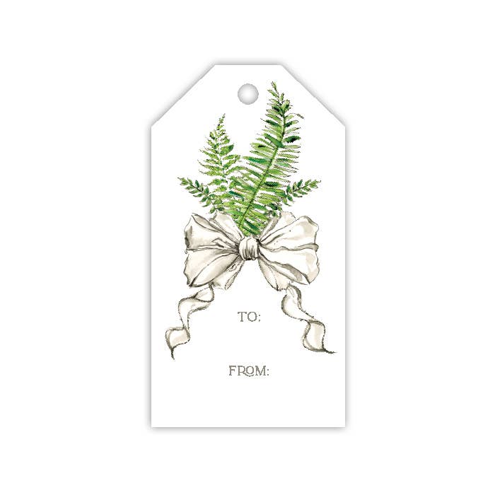 Handpainted Fern with Bows Gift Tag